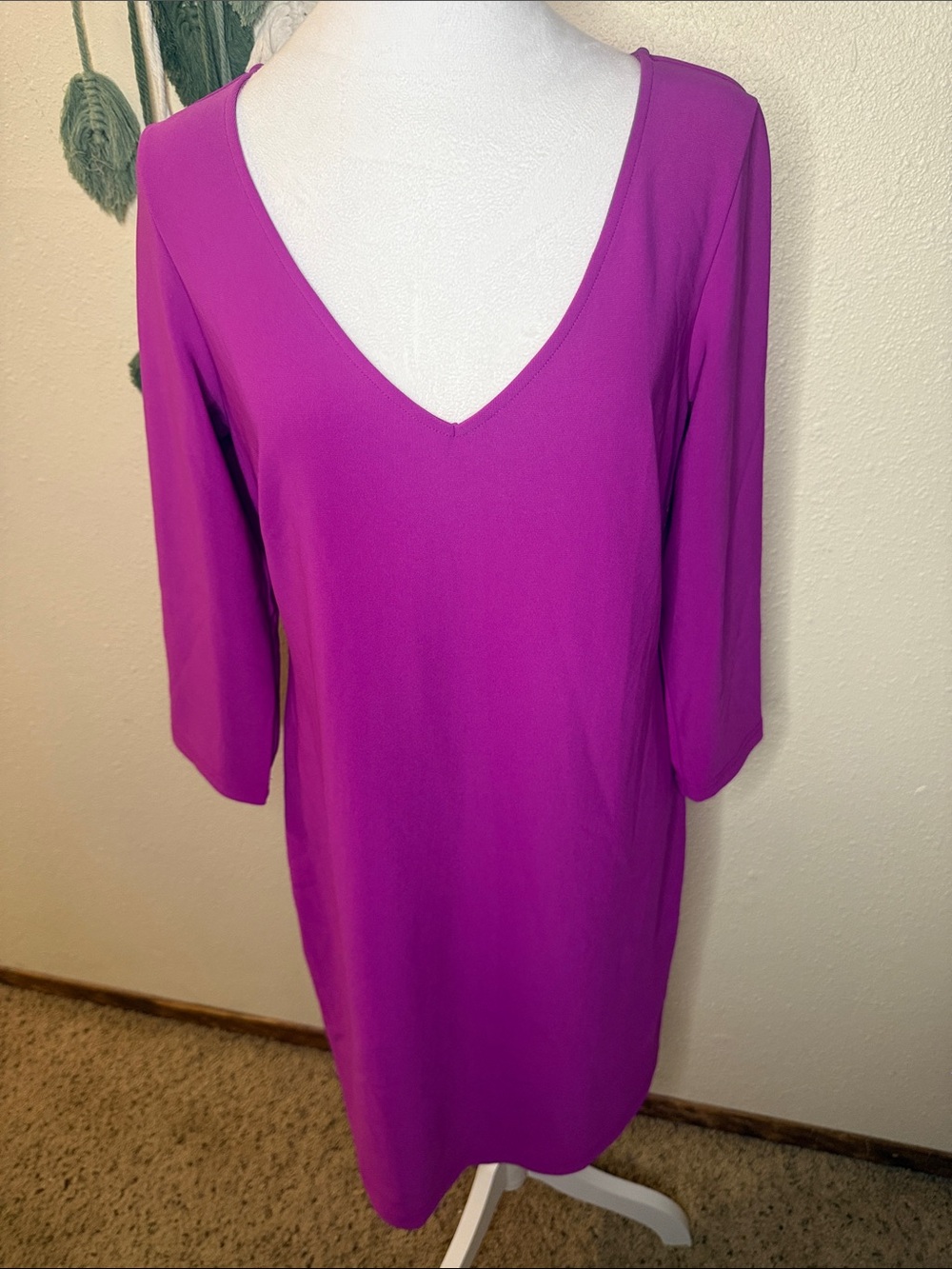 Boston Proper Fuchsia V-Neck Midi Dress